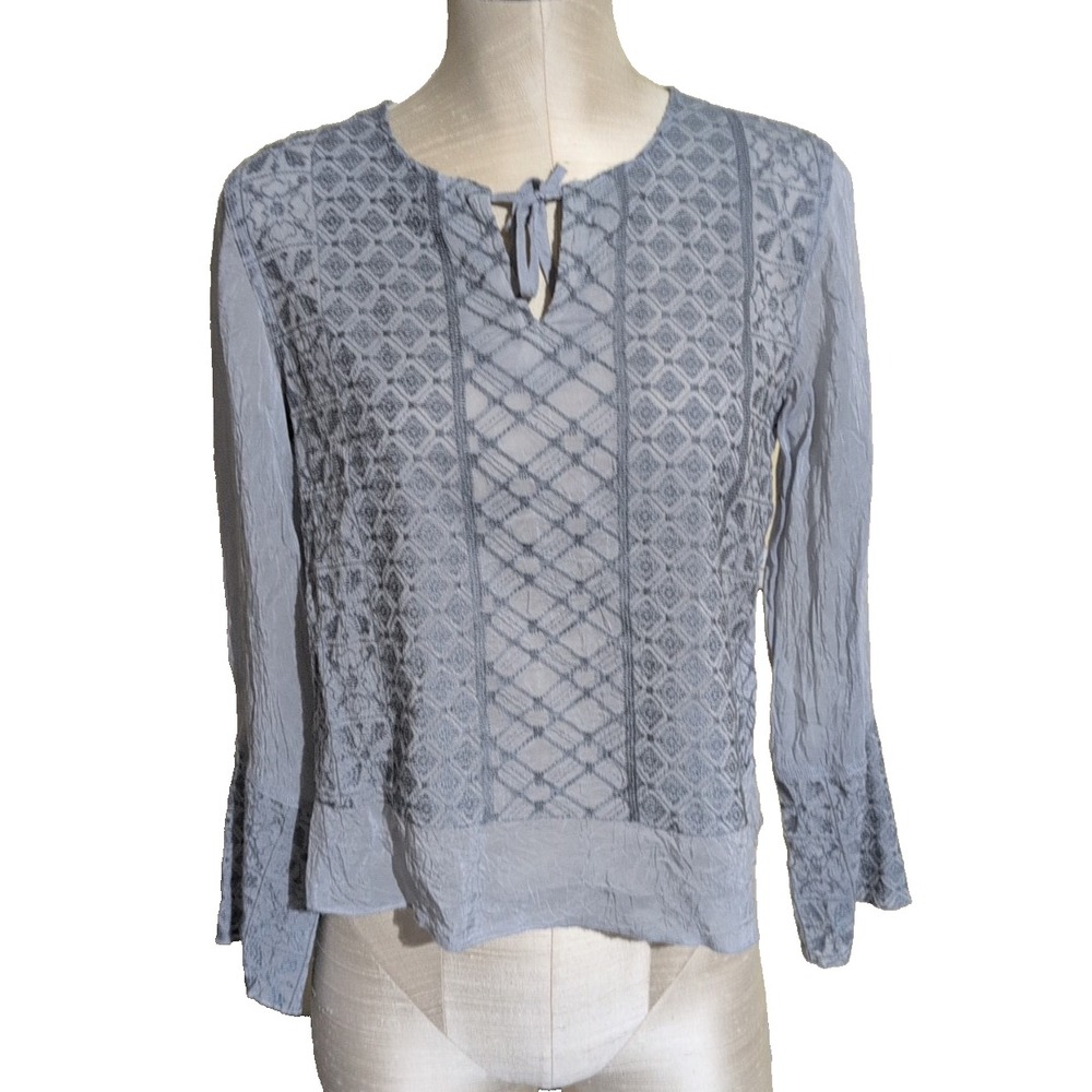 J Jill Embroidered Peasant Blouse Women's Boho Top Flowy Tunic Casual Chic Sz SP